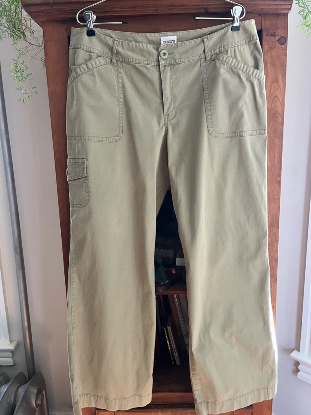 Chico's Sz 2.5/14 Olive Khaki Cotton Blend Lightweight Wide Leg Cargo Pants